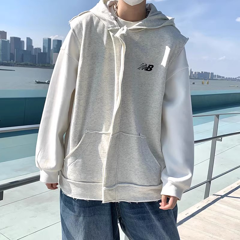 709-MJ22-P55春秋破旧反边假两件百搭连帽马甲外套男单人,女装短外套,星座709