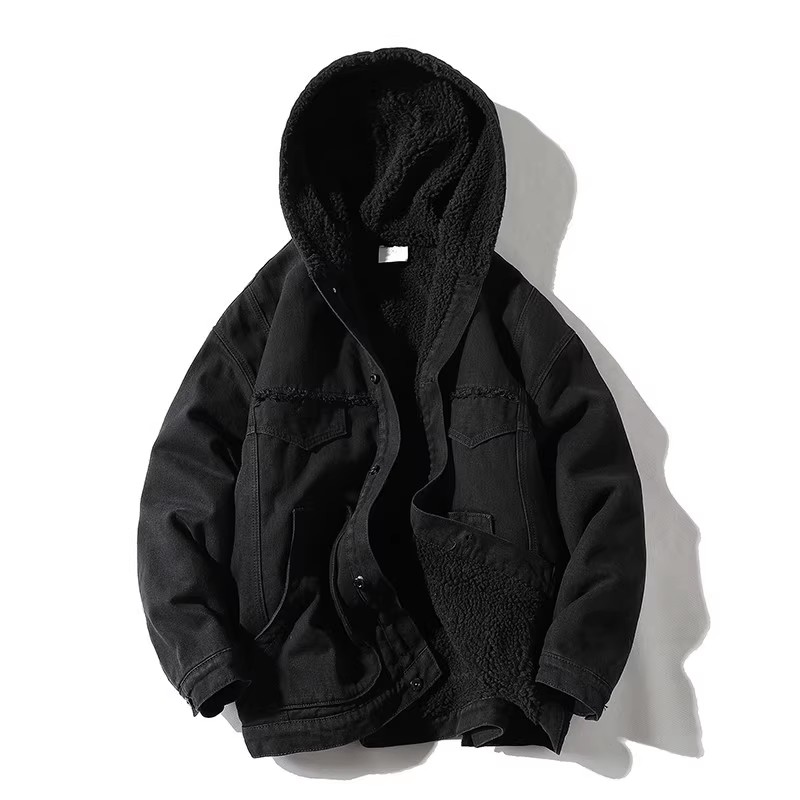 709-MY609-P110 冬季白底加厚羊羔毛连帽百搭牛仔棉衣外套，男装棉衣，星座709