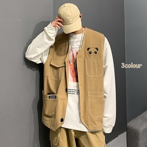 709-MJ10-P60 单人港风原创简约多口袋印花百搭休闲无袖马甲坎肩图片