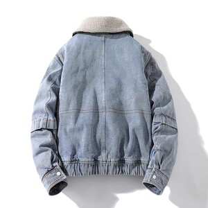 709-MY1002-P115 情侣冬季白底牛仔开衫翻领纯棉加厚潮流百搭男图片