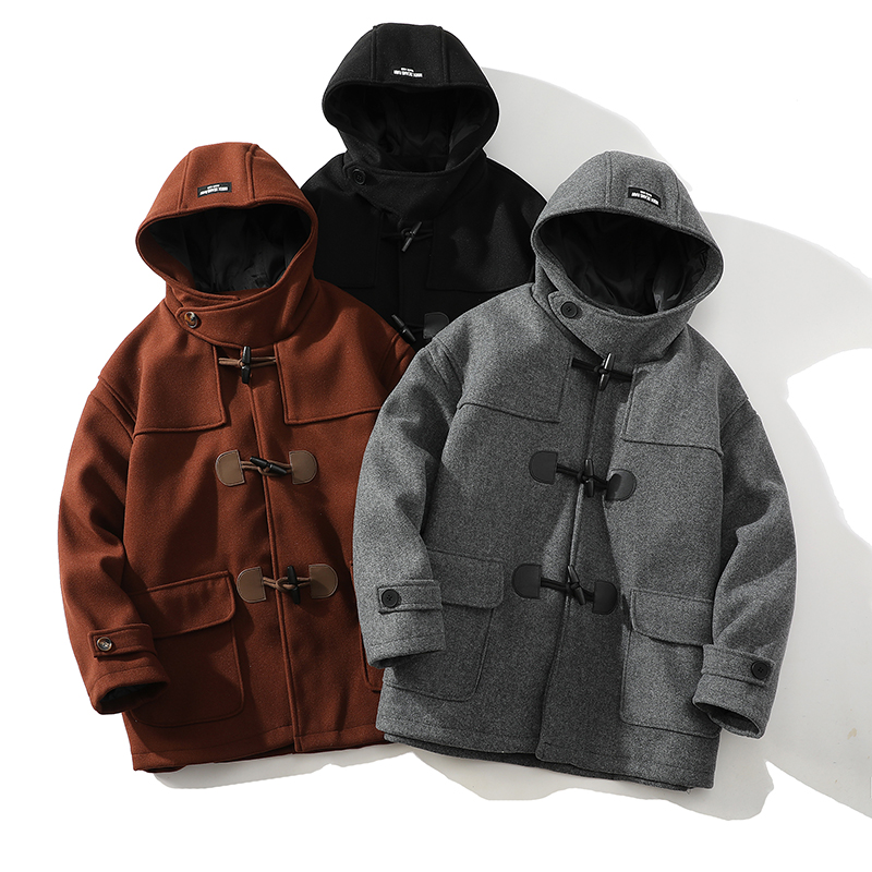 709-JK927-P150情侣休闲宽松牛角扣加厚连帽日系复古毛呢外套，男装毛呢大衣，星座709