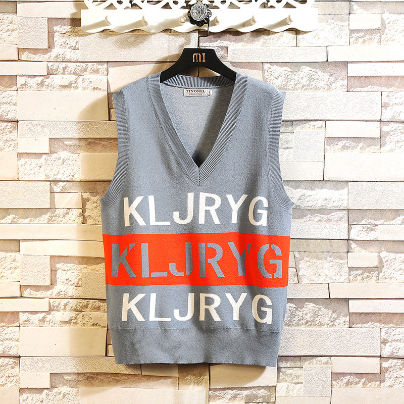 Autumn new style wall photo sleeveless color blocked sweater vest Korean version student loose vest