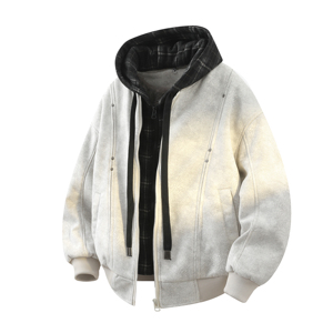709-MY1821-P155 冬季新款 白底 美式宽松休闲假两件可拆帽棉服图片