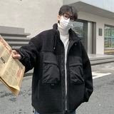 709-MY1850-P145冬季新款单人休闲立领羊羔毛棉衣拼接工装外套厚，男装棉衣，星座709