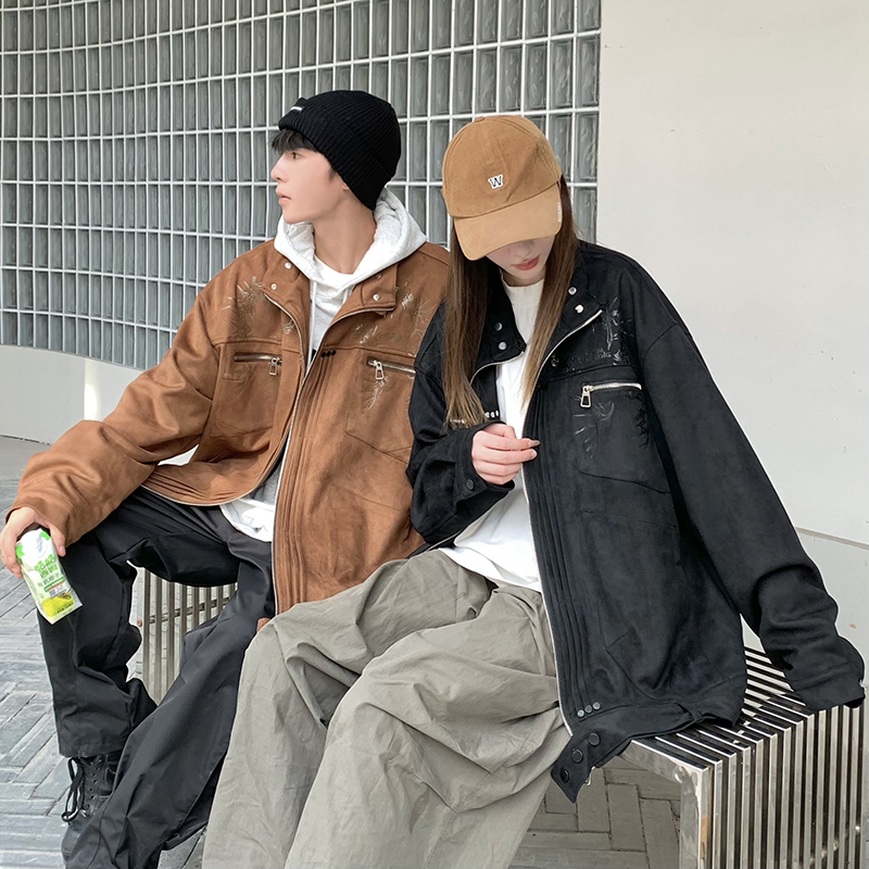709-JK887-P115春秋休闲麂皮绒橡皮印腰带下摆夹克外套情侣图，男装夹克，星座709