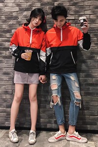 709-JK06-P60 情侣连帽宽松口袋外套夹克冲锋衣学生情侣潮图片