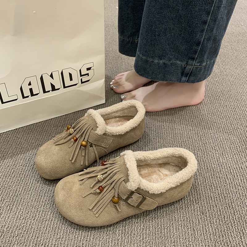 复古加绒勃肯鞋女2025秋冬加厚保暖东北棉鞋舒适豆豆鞋一件代发