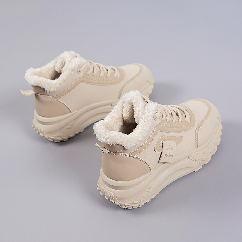 2025新款冬季加绒保暖棉鞋耐磨增高休闲鞋厚底防滑女士高帮老爹鞋