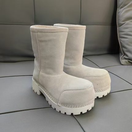 2025新款纯色真皮高跟毛毛靴雪地靴大头厚底时尚冬季snow boots