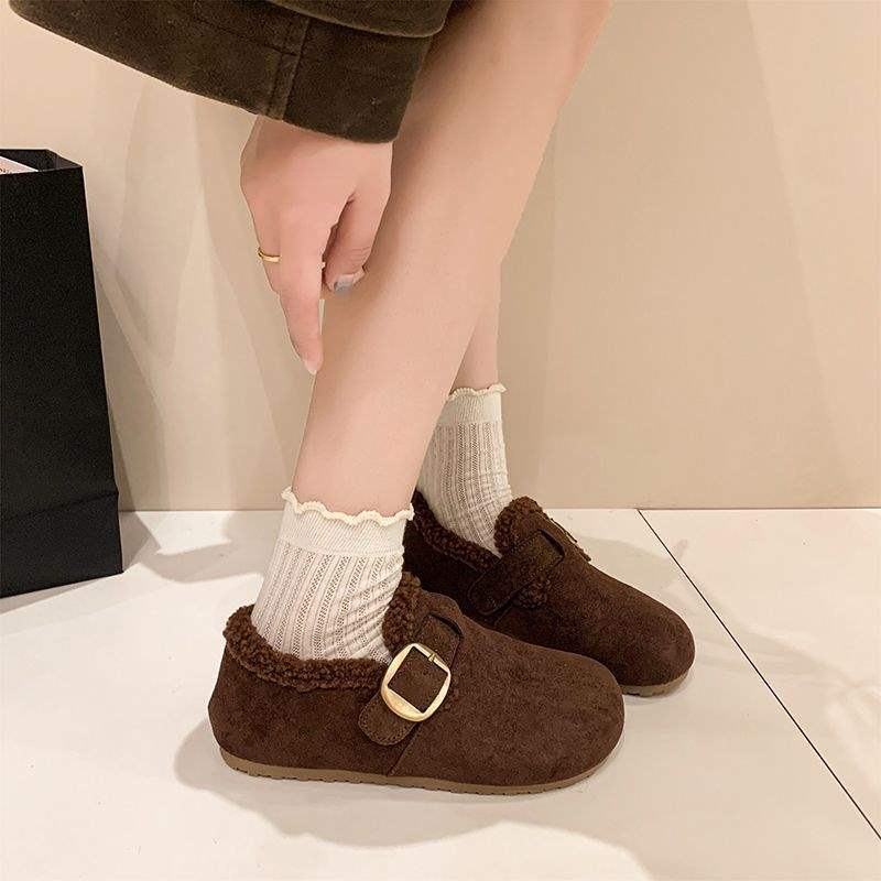 加绒勃肯鞋女鞋子2025新款秋冬季保暖乐福鞋一脚蹬雪地靴豆豆棉鞋