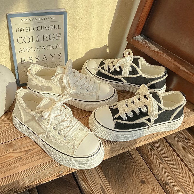 百匡2022新款小众设计感帆布鞋女百搭休闲板鞋子ins潮鞋港风板鞋