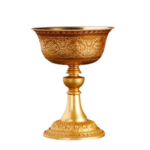 家用佛堂供具西藏供佛灯酥油灯八供杯尼泊尔式鎏金铜油灯贡杯支