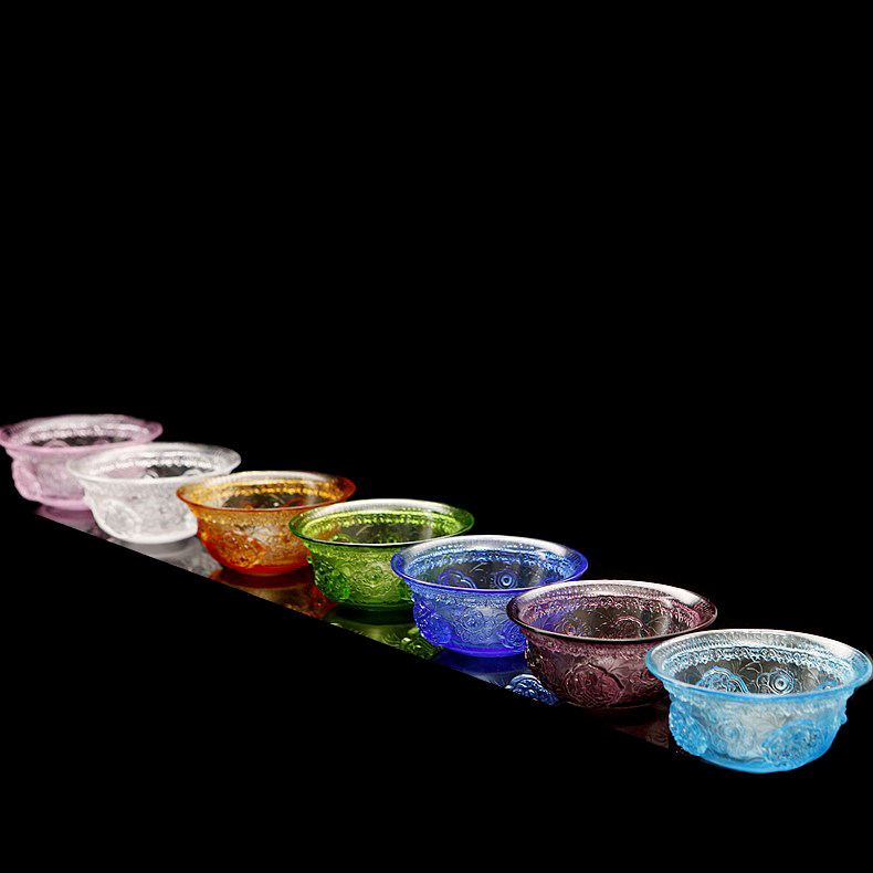 包邮佛堂密宗供具古法琉璃七供斋碗佛观音水杯八吉祥酥油灯座蜡烛