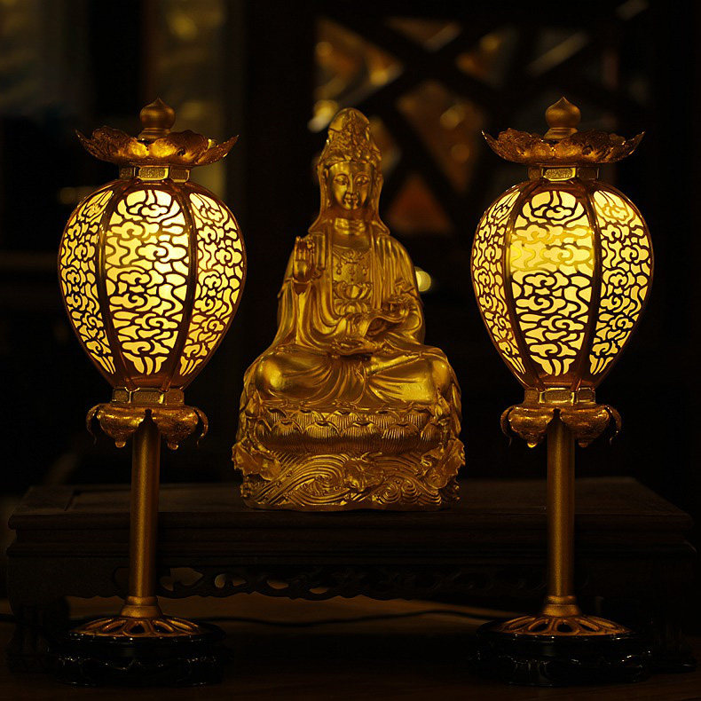 整对家用佛堂电供佛前关公财神明灯鎏金仿古宫灯莲花灯祥云长明灯