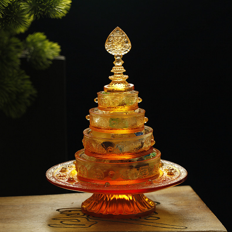 藏传密宗家用佛堂修行摆件古法琉璃曼扎盘三十七供曼茶罗曼茶盘