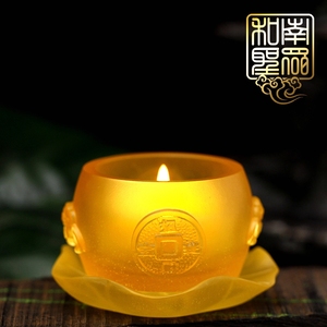 包邮古法琉璃供佛观音莲花灯招财进宝财神供水贡杯酥油灯座蜡烛台