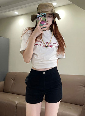港风黑色短裤女冬季外穿高腰辣妹小个子热裤紧身a字包臀裤打底裤
