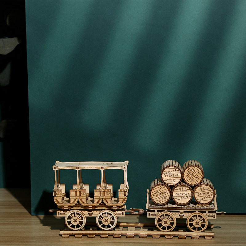 红酒桶车3d立体拼图模型木质拼装积木高难度手工儿童益智玩具礼物