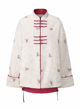 JUNYANG杨君  桃福映雪中式立领盘扣棉服 假两件半裙