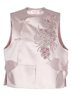 【 官方授权 】 JUNYANG杨君高定限定粉色手工钉珠花朵马甲