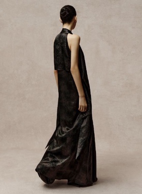 【JOJO官方授权】 LAMAISONJADE玉琼水墨醋酸造型感V领无袖连衣裙