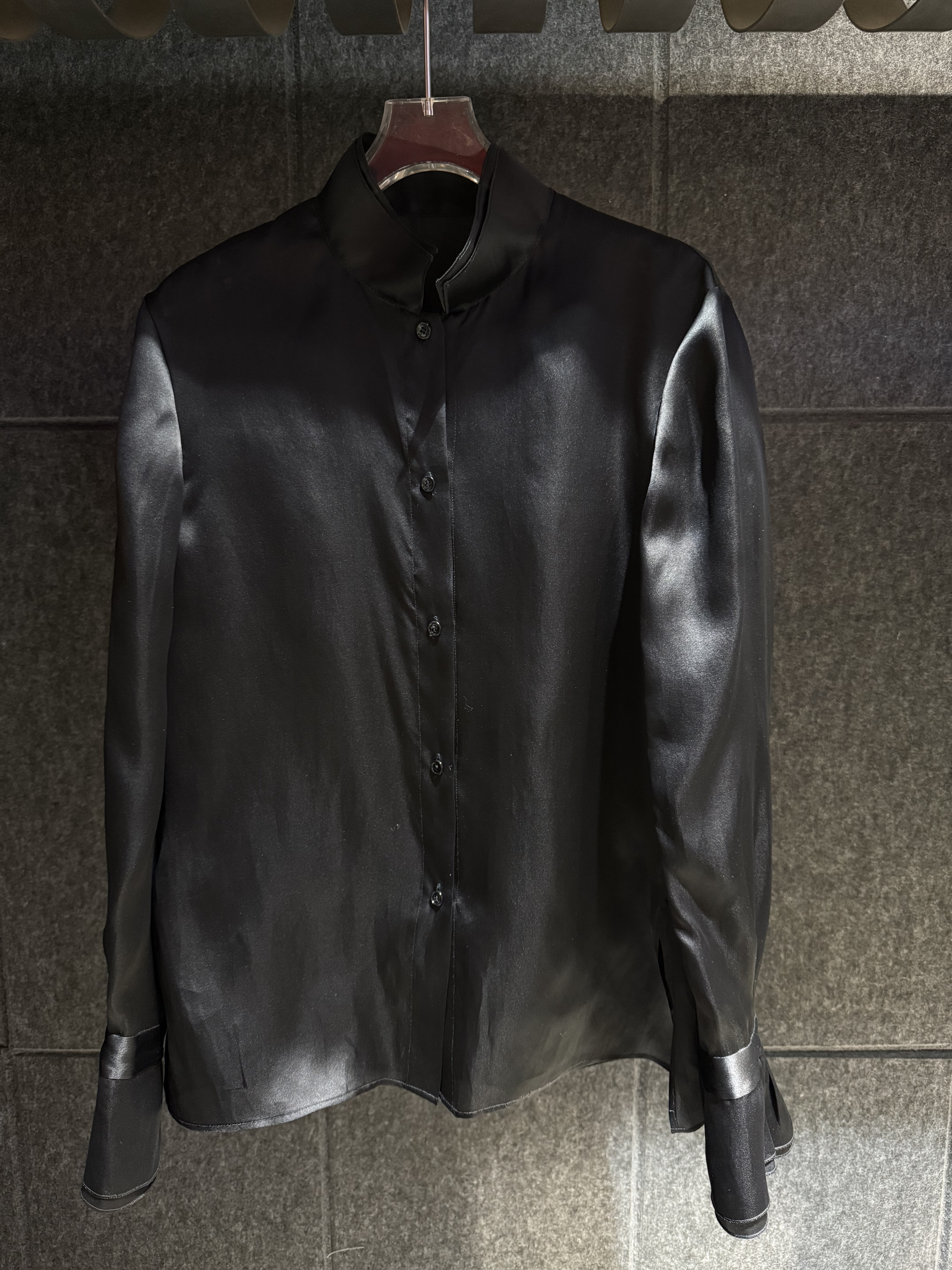 玉琼LA MAISON JADE玉琼黑色立领欧根纱衬衫