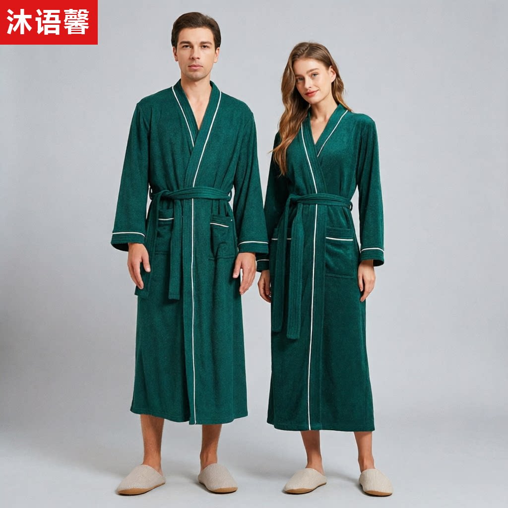 中厚吸水速干双面毛巾料浴袍男女情侣四季通用加长睡袍家居服睡衣