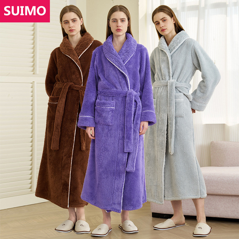 超厚舒棉绒秋冬季睡袍女冬加厚加绒珊瑚绒睡衣女款浴袍超长款睡衣