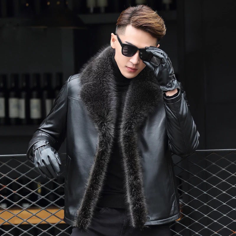 冬季男士真皮皮衣羊毛内胆外套厚
