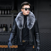 修身 海宁男士 皮毛一体真皮皮衣短款 皮夹克男羊羔毛内胆厚皮草外套