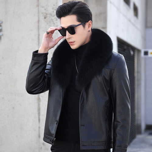 冬季真皮皮衣男士西装领皮毛一体