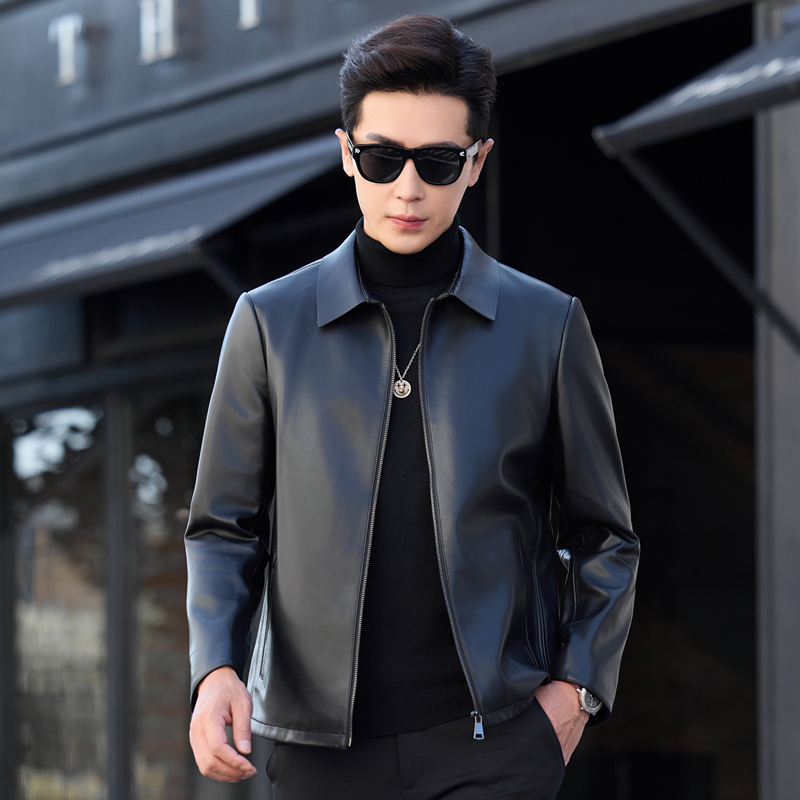 真皮皮衣男士外套短款皮夹克