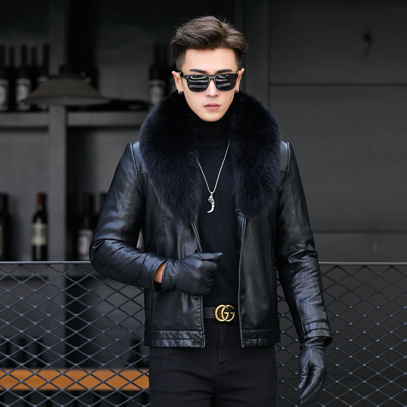 皮毛一体男海宁真皮皮衣西装领