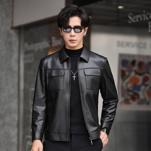 【雷军同款】春秋季男士真皮绵羊皮翻领商务休闲短款皮夹克外套男
