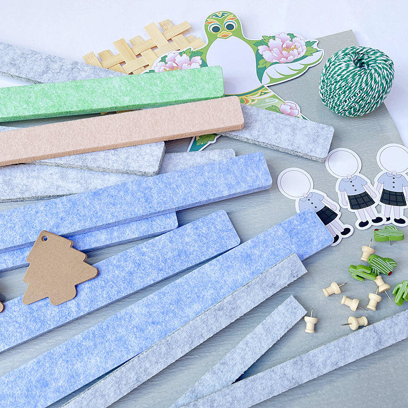幼儿园毛毡条板环创装饰材料工字钉挂钩手工原木风墙面饰边框布置