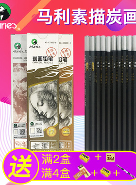 马利c7300炭笔美术素描速写绘画软炭笔12B14B亚光特浓绘图铅笔