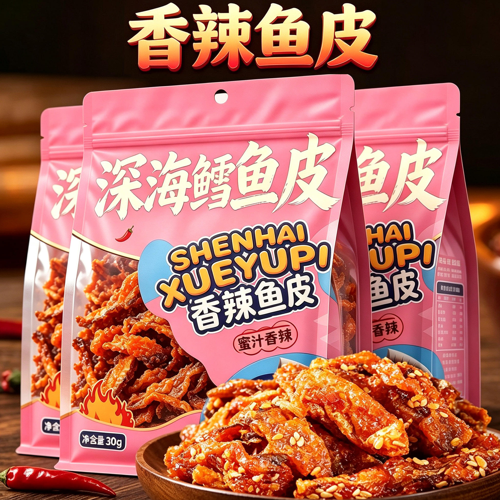 【独立包装】香辣鳕鱼皮甜辣蜜汁新鲜高品质下酒小吃休闲零食30g