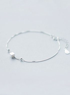 S925纯银圆珠小方块手链女生2025新款爆款简约小众七夕礼遇季礼物