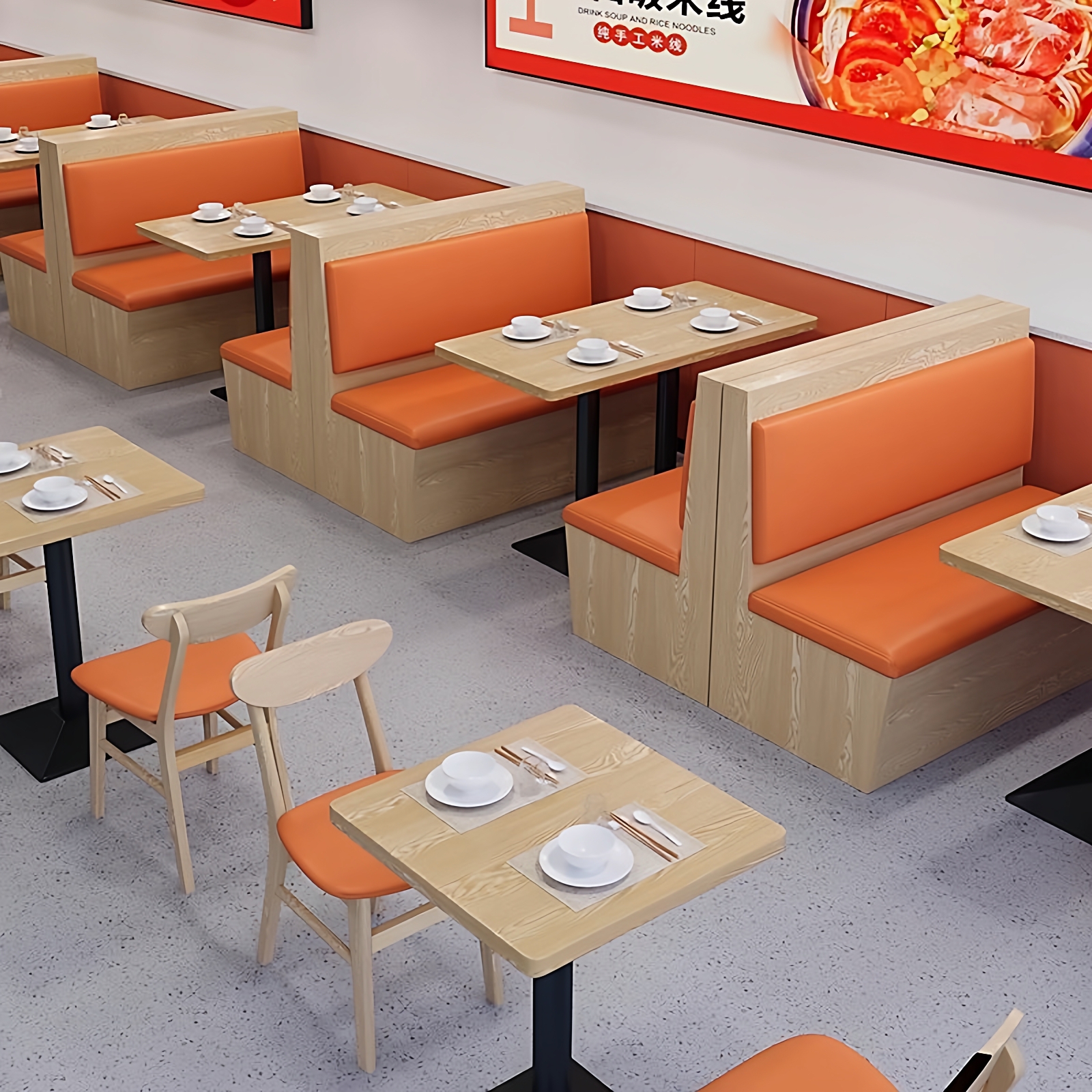 定制卡座沙发桌椅组合餐饮小吃店餐厅商用桌椅面馆螺丝粉店麻辣烫