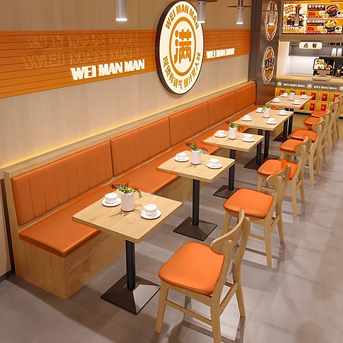 上海定制靠墙储物卡座沙发商用饭店面馆食堂麻辣烫快餐店桌椅组合