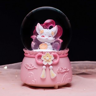 卡通旋转飘雪花水晶球音乐盒摆件男孩女孩八音盒儿童生日礼物新年