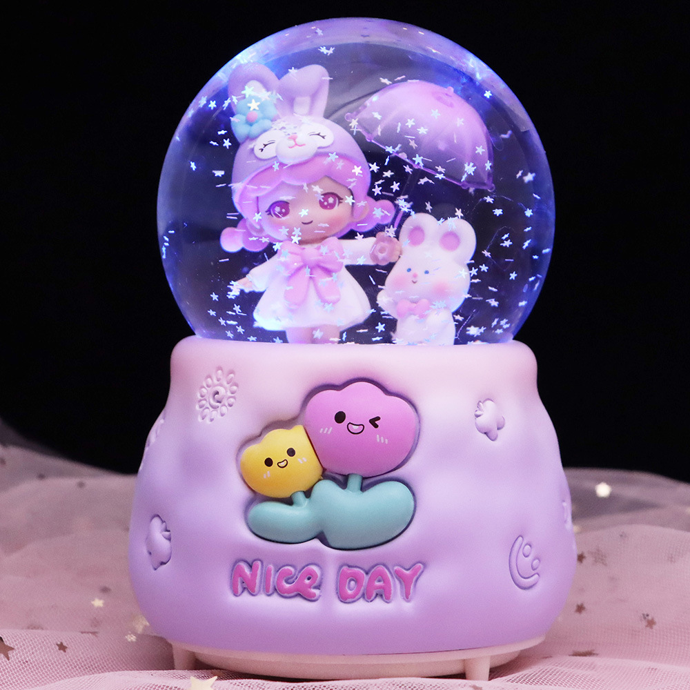 发光旋转飘雪花水晶球音乐盒女生