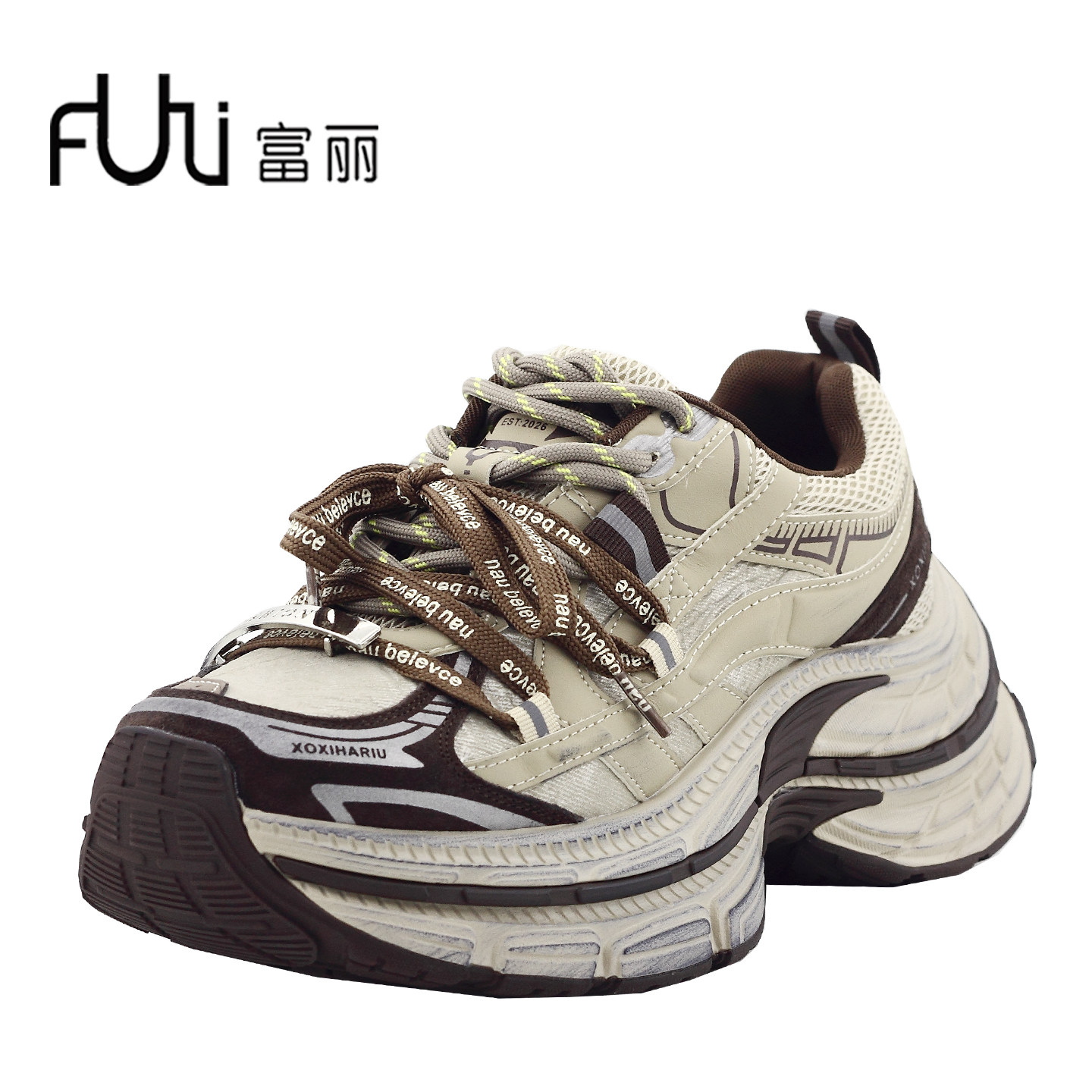 富丽女鞋2026秋季新款老爹鞋女厚底增高百搭休闲运动鞋潮鞋263-37