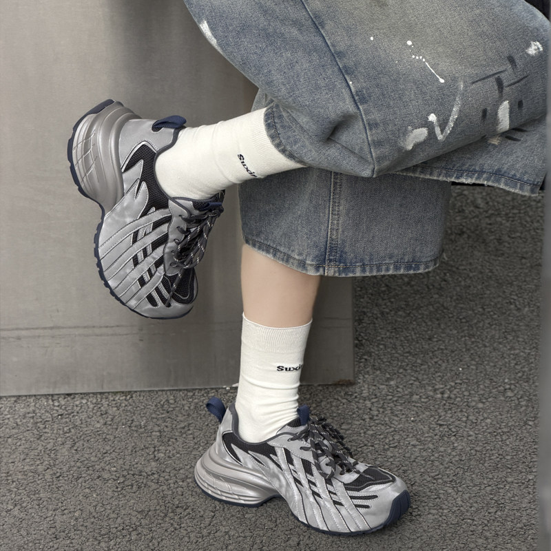 休闲风厚底运动鞋女富丽2026春增高松糕底系带老爹鞋百搭女082-63