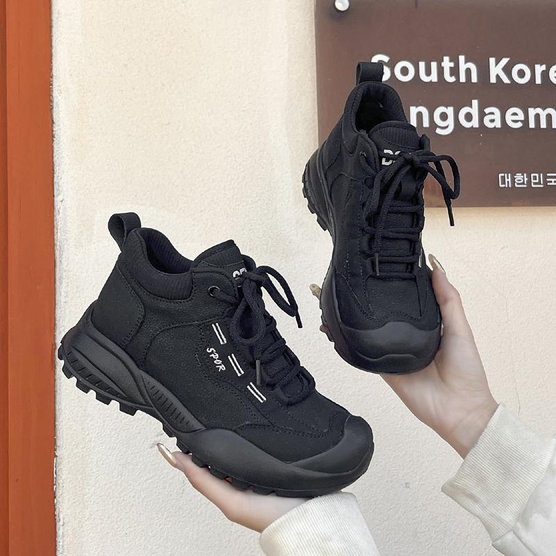 富丽丑萌高帮鞋女鞋2024年秋冬舒适超轻底单鞋运动休闲短靴596-02
