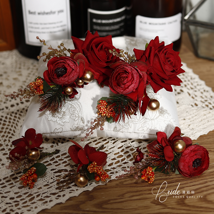 头花盘发套装结婚新娘敬酒服头饰