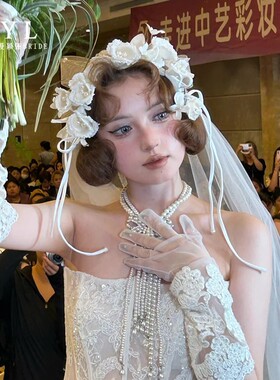 新款新娘头饰森系仙美白色花朵发箍婚纱礼服配饰品结婚拍照道具