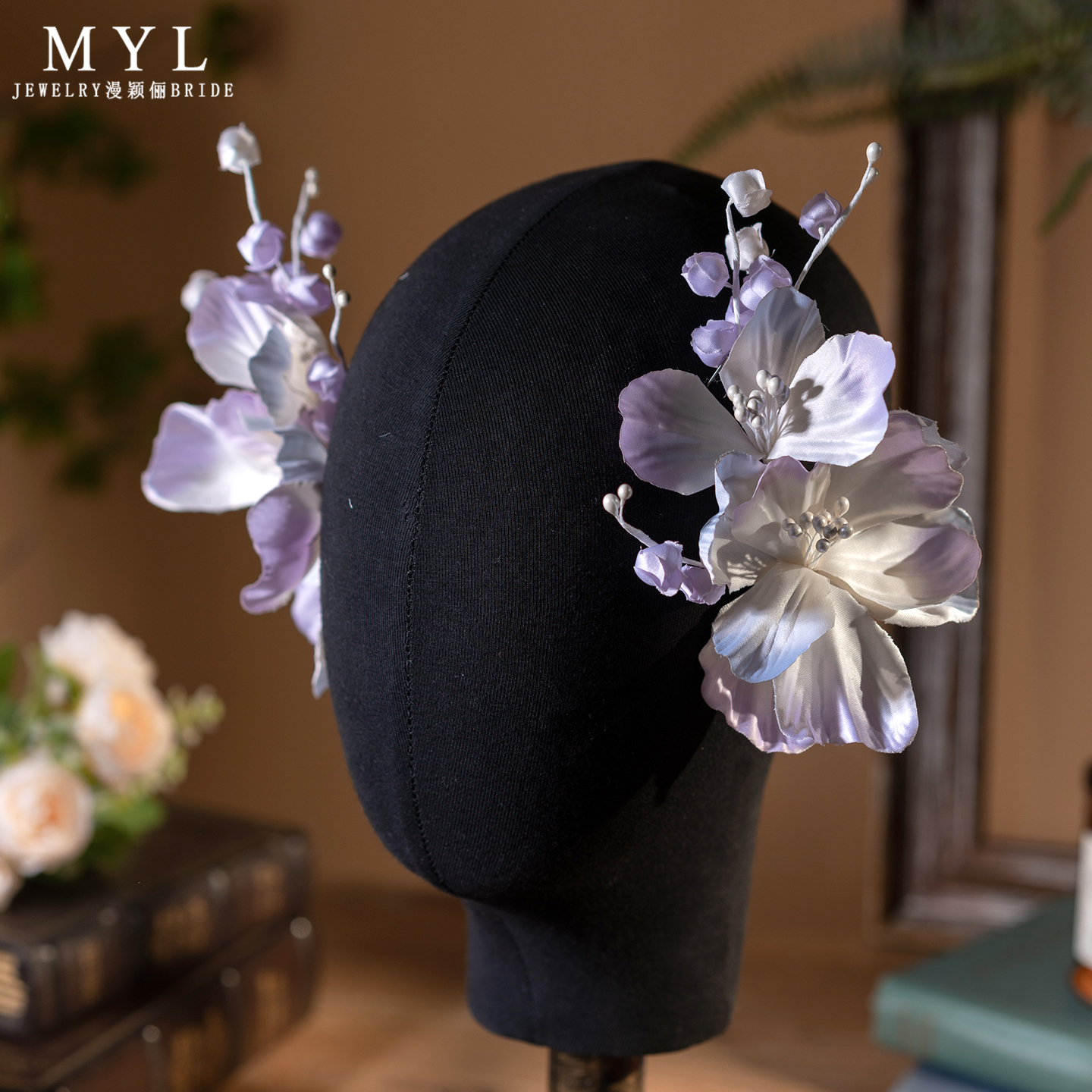 新品手工紫色花朵边夹森系复古新娘敬酒服仙美发饰高级感造型配饰