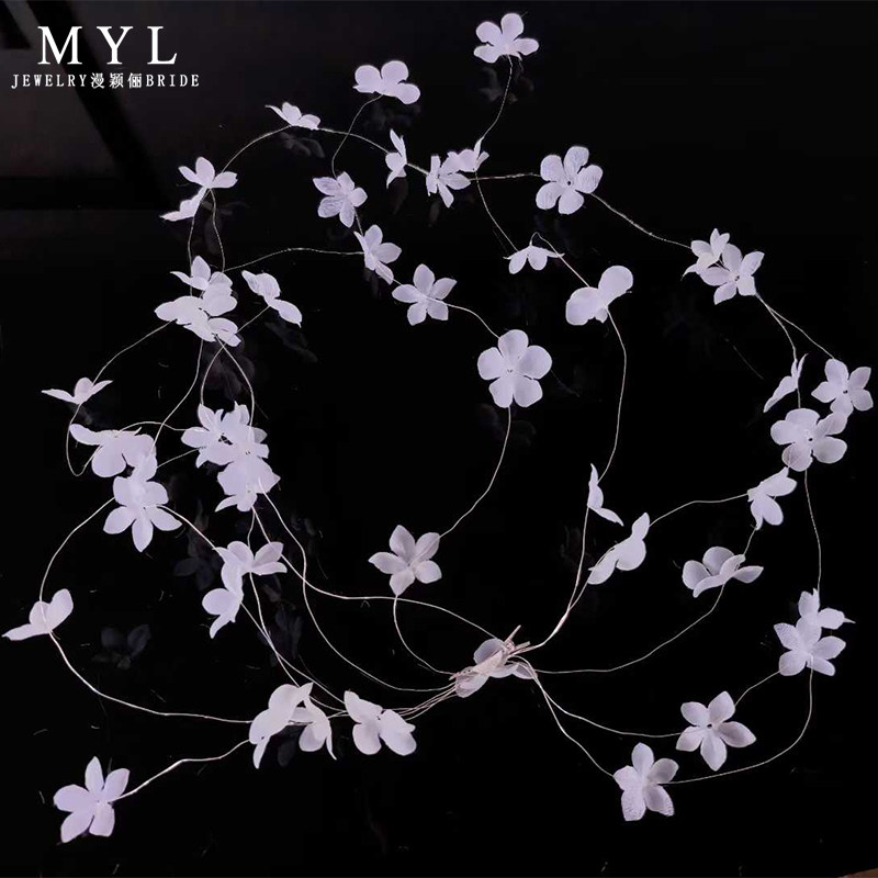 新款手作白色花朵流苏发饰新娘发饰敬酒服结婚礼服拍照外景发饰品