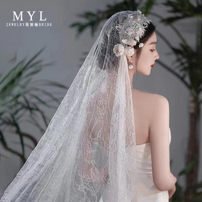 漫俪蔷薇花复古蕾丝民国风头纱法式气质新娘影楼结婚头饰旅拍发饰